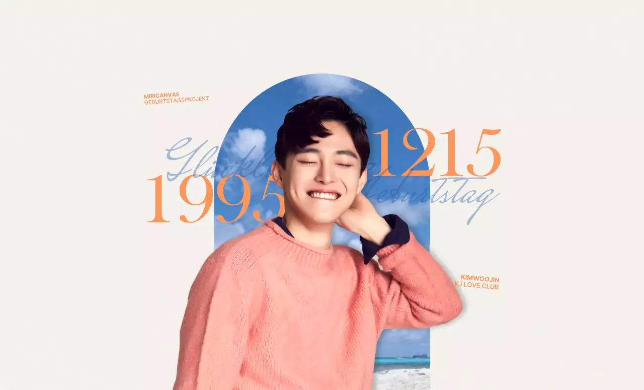 Emotionales Konzept in Orange und Hellblau für Prominenten-Geburtstags-Merchandise