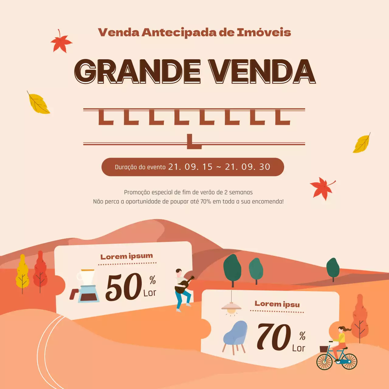 Ilustração de outono em bege e castanho Evento de entrega de armazém