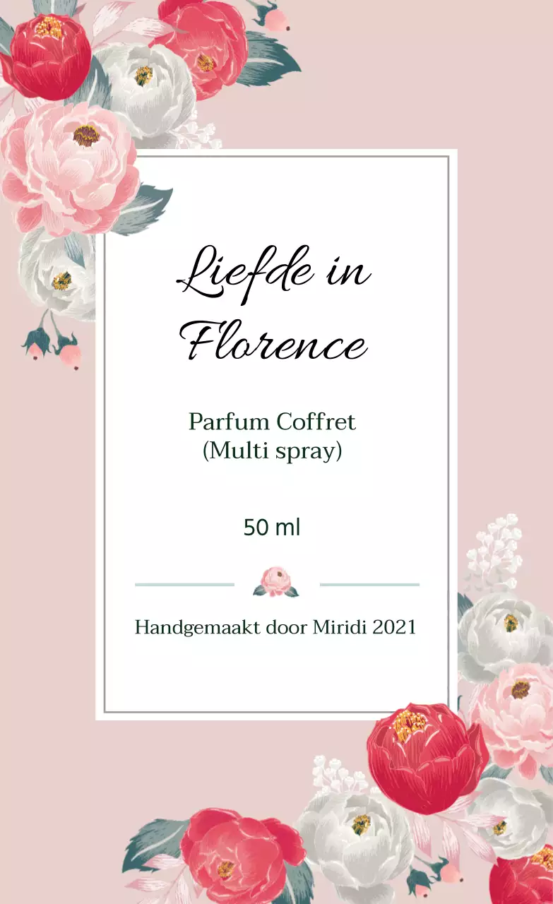 Vintage parfumlabel met roze illustratie