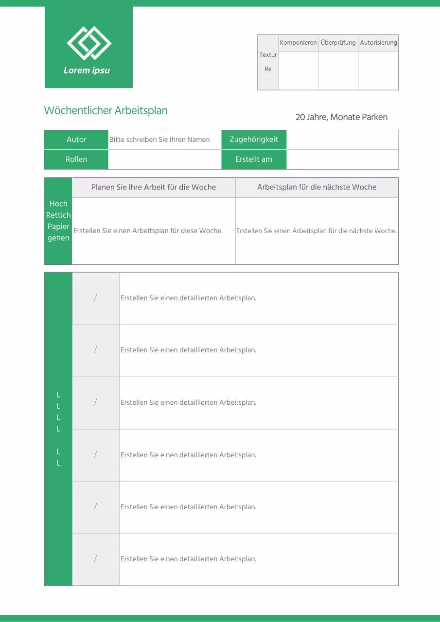 Ein sauberer Wochenplaner in Grün und Grau