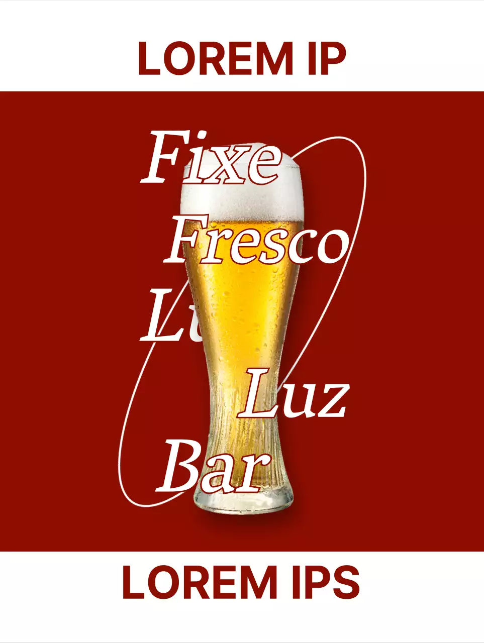 Pub emocional com fotografias e logótipo de vinho e cerveja branca