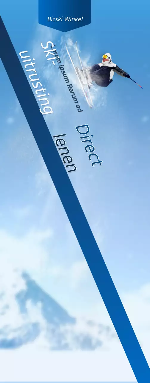 Een skishop met een eenvoudig concept in marineblauw en wit voor winkelinformatie en promotie.