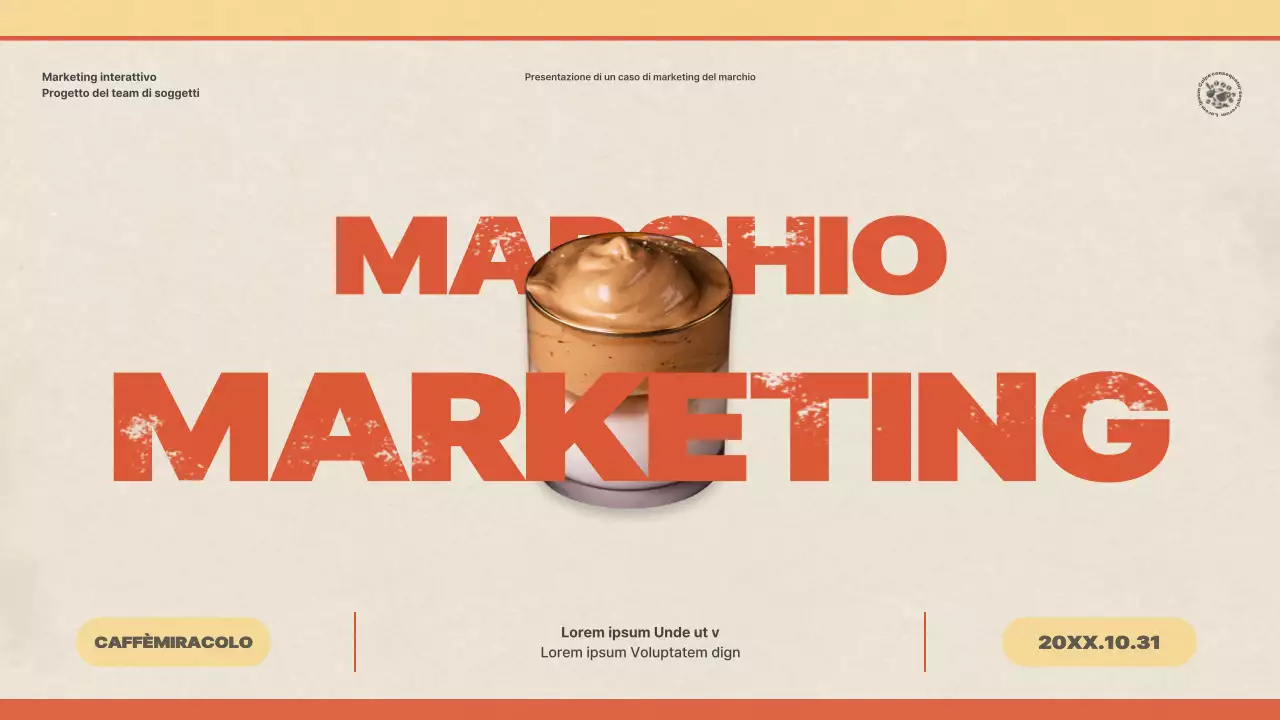 Presentazione di un caso di studio sul marketing di un marchio di caffetteria con un concept vintage, multicolore e giallo