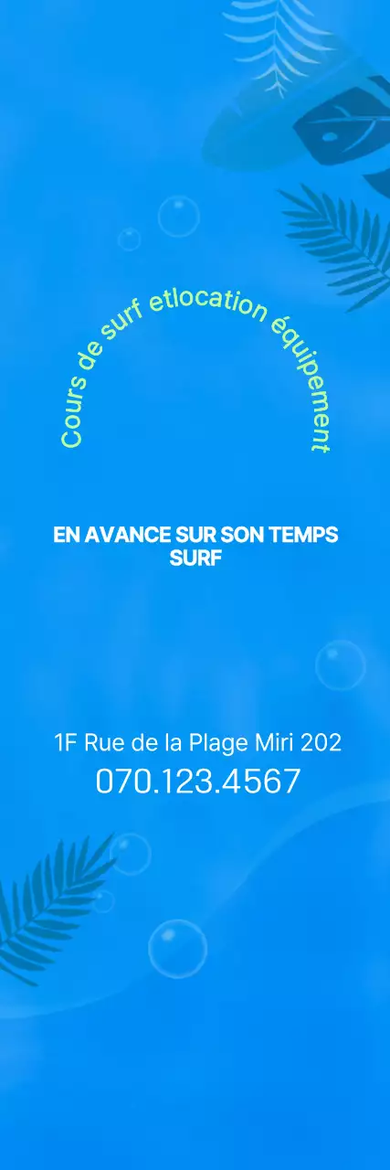 Illustration simple de l'océan en bleu et chartreuse pour l'information et la promotion du surf.