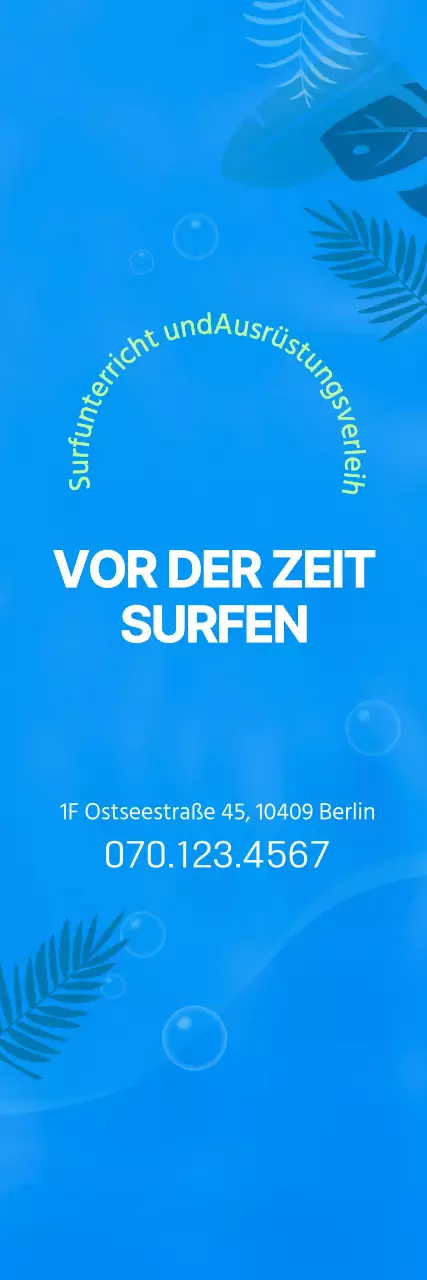 Einfache Ozean-Illustration in Blau und Chartreuse für Informationen und Werbung zum Surfen