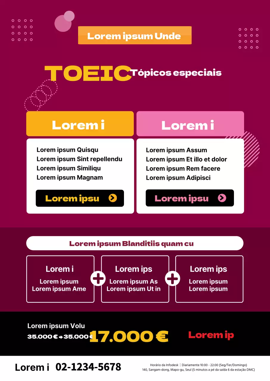 Ênfase no texto a vermelho Arrumado e organizado Evento especial TOEIC Promoção escolar