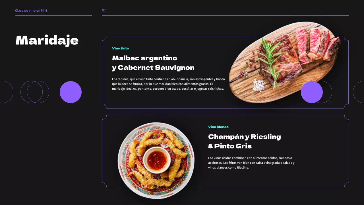 Seminario de clases de vinicultura en tonos negros y morados