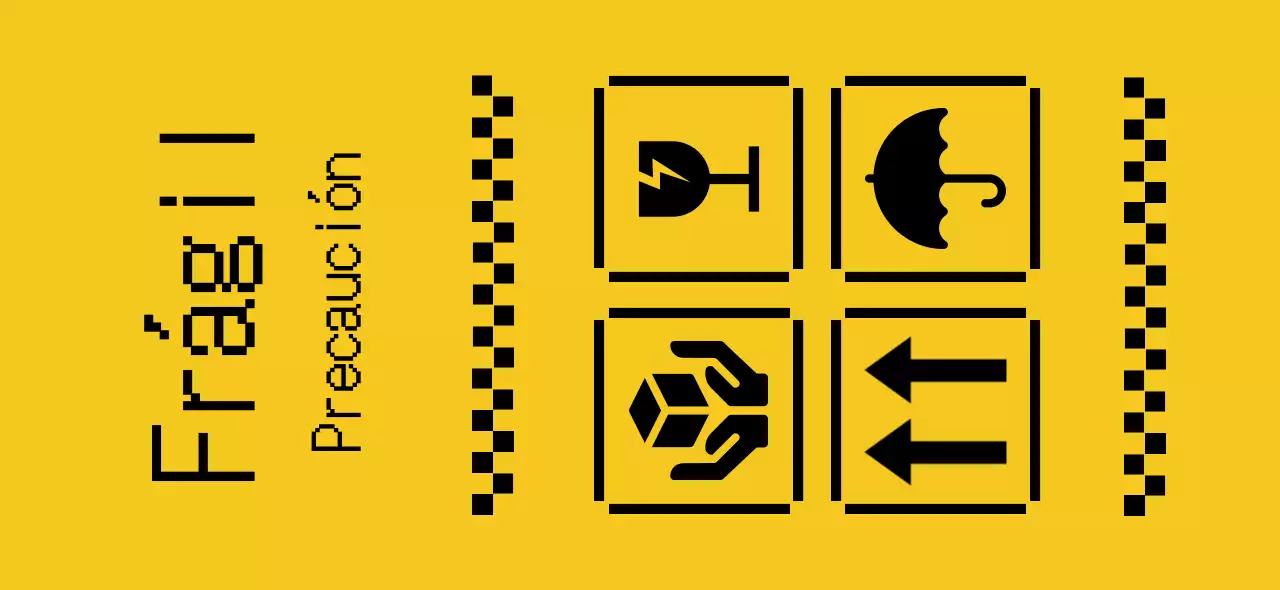 Avisos de entrega y advertencias con un concepto pixelado en amarillo y negro