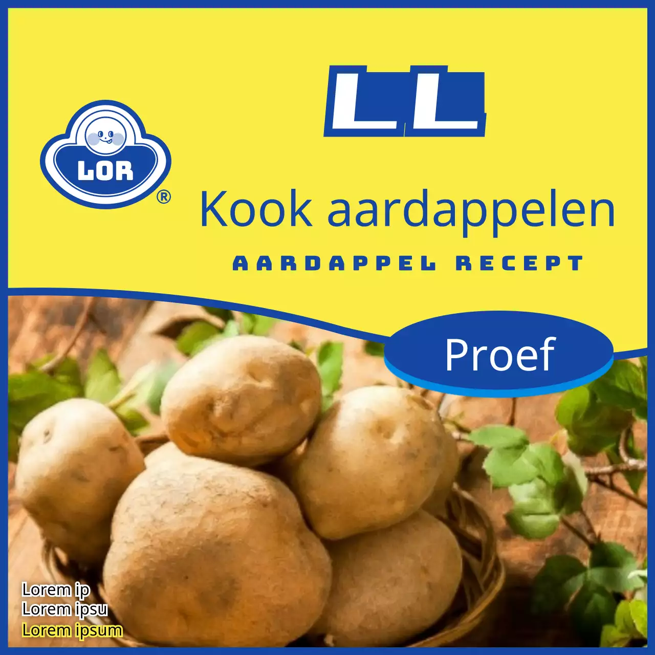 Geel en blauw 3-minuten curry parodie concept aardappelgerecht receptenboek
