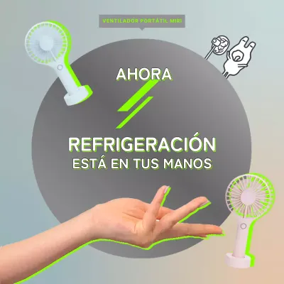 Promociona un ventilador de mano circular de color gris frío