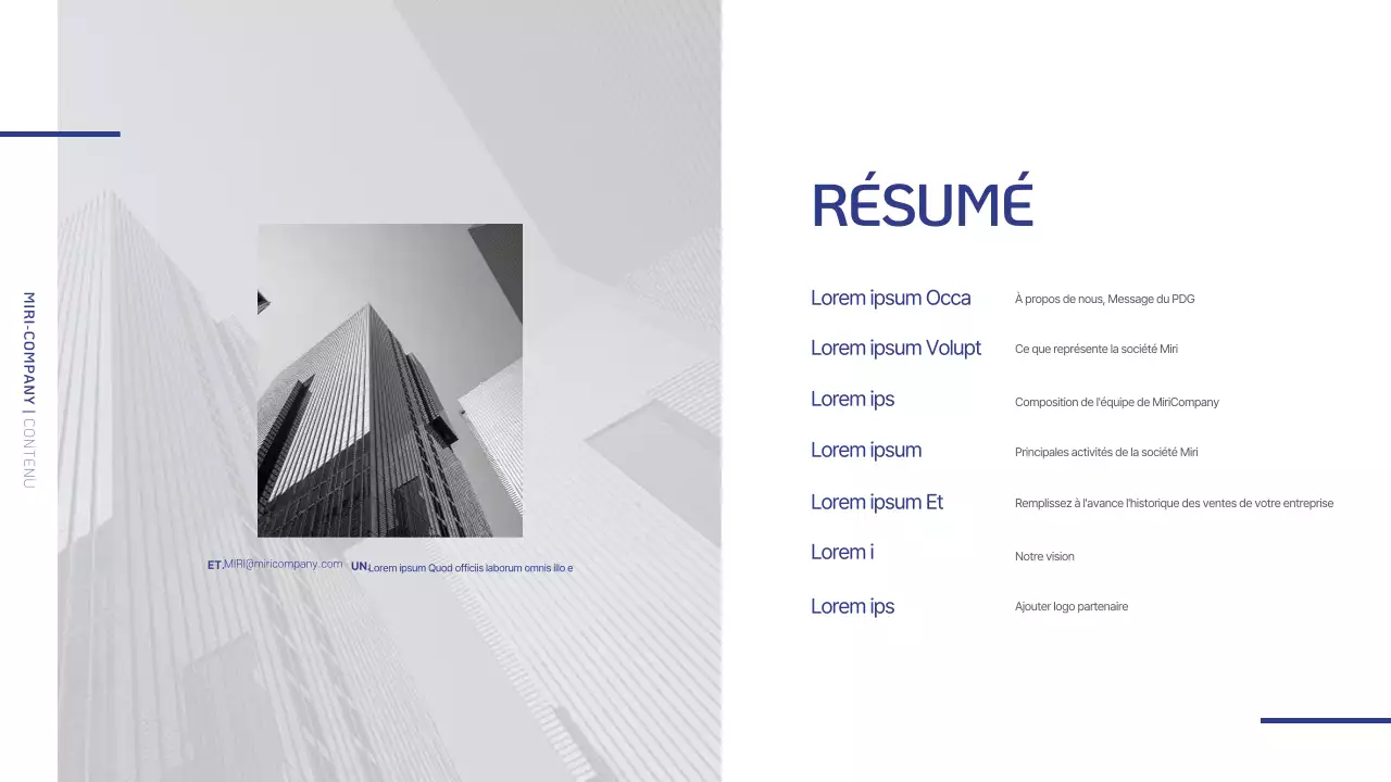 Un profil d'entreprise simple en bleu marine et gris