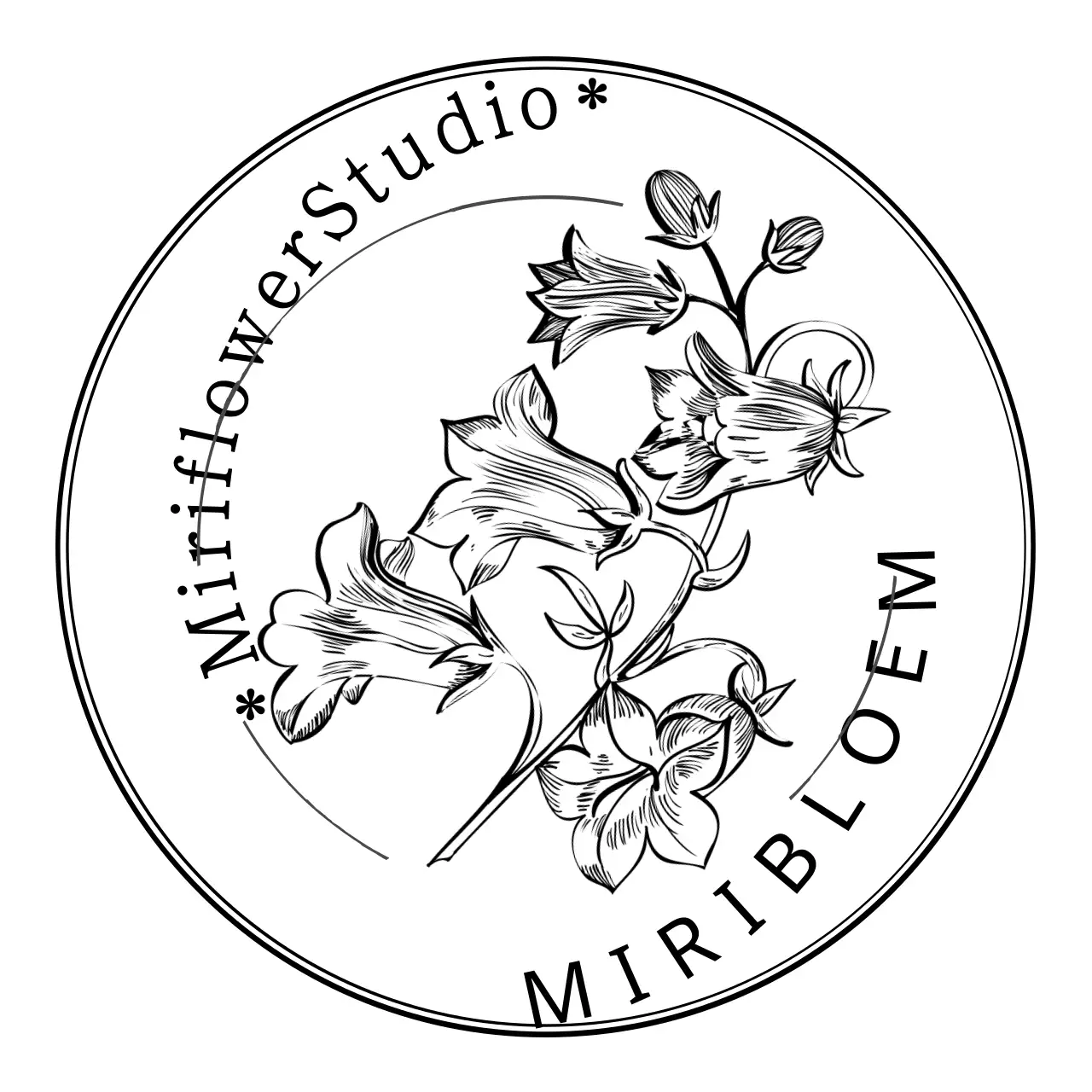 Sentimenteel bloemen illustratie stijl studio logo teken in zwart-wit