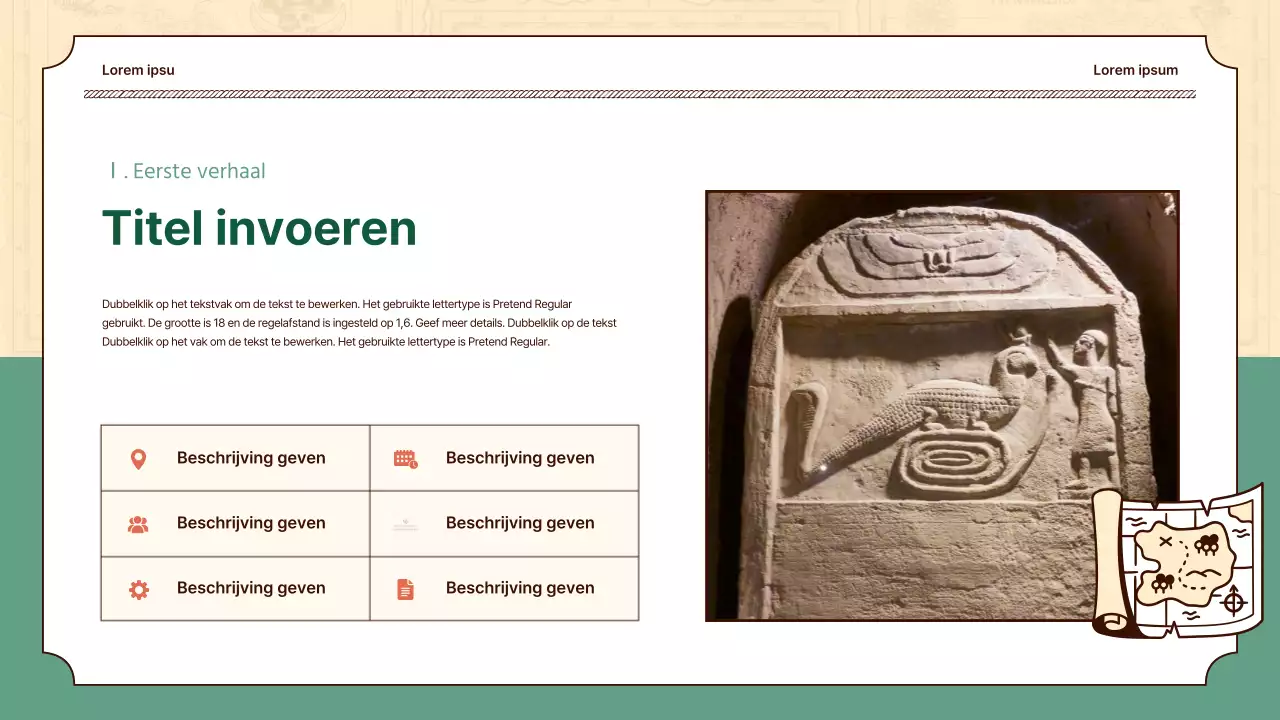 Historische illustraties in beige en groen benadrukken de lessen wereldgeschiedenis