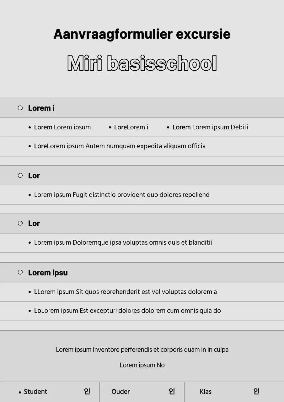 Grijs en eenvoudig aanvraagformulier voor ervaringsleren in de basisschool
