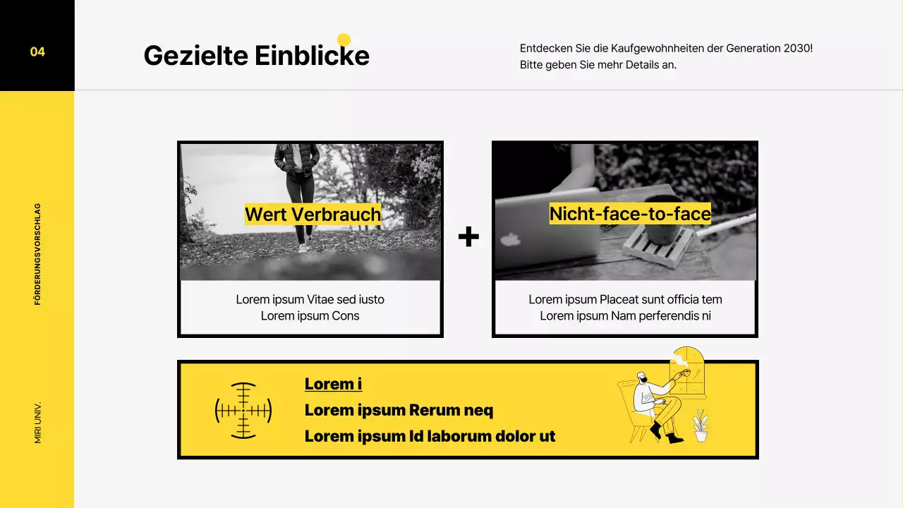 Marketing-Promotion-Plan für einen Turnschuh mit einem lebendigen Farbillustrationskonzept in Gelb- und Schwarztönen.