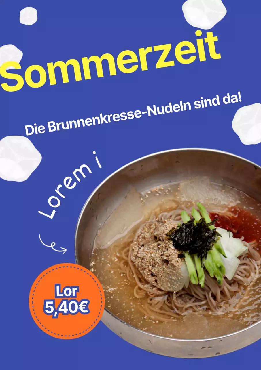 Buchweizen-Soba-Einführungsveranstaltung mit blauem Hintergrund