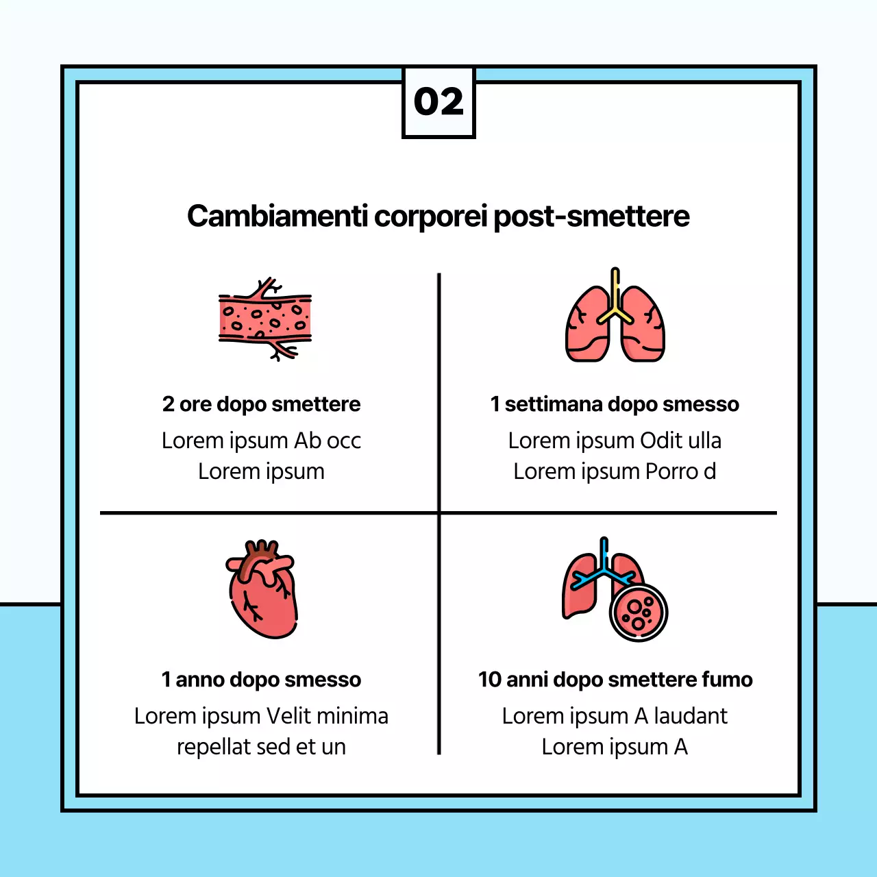 Simpatica illustrazione degli effetti dello smettere di fumare in azzurro e rosa