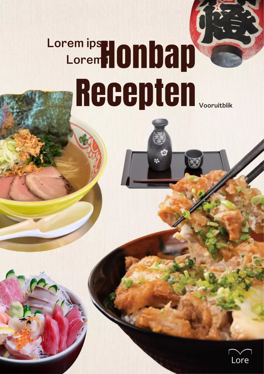 Honbap Japanse receptenhoes met beige, moderne voedselfotografie