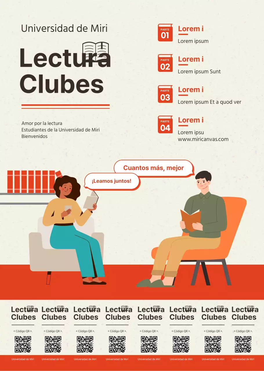 Estilo limpio en naranja y marrón para la captación y promoción de clubes de lectura universitarios