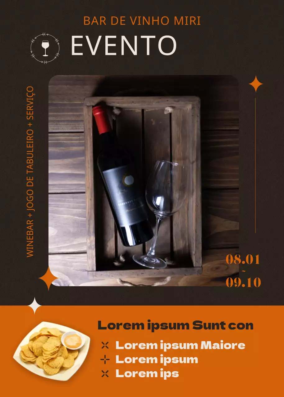Reserva de sala privada de wine bar para eventos em castanho e laranja