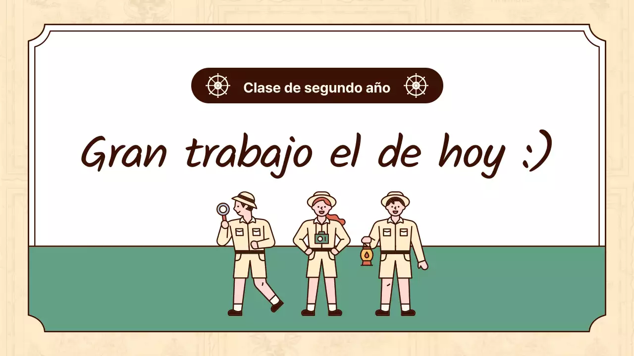 Las ilustraciones históricas en beige y verde resaltan las lecciones de historia universal