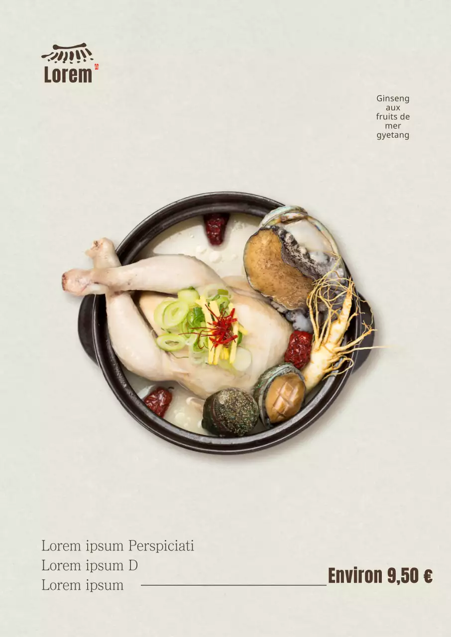 Poster vertical de fruits de mer simples Samgyetang