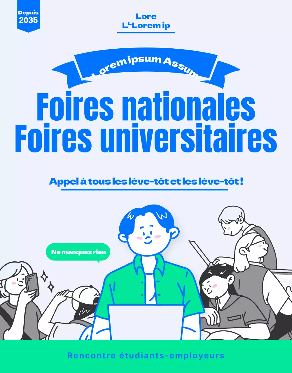 Un salon d'admission universitaire bleu, branché et jeune (page de détails)