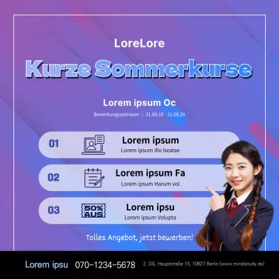 Quadratisches Banner für eine Sonderklasse an einer Akademie mit einem Porträt in Violetttönen