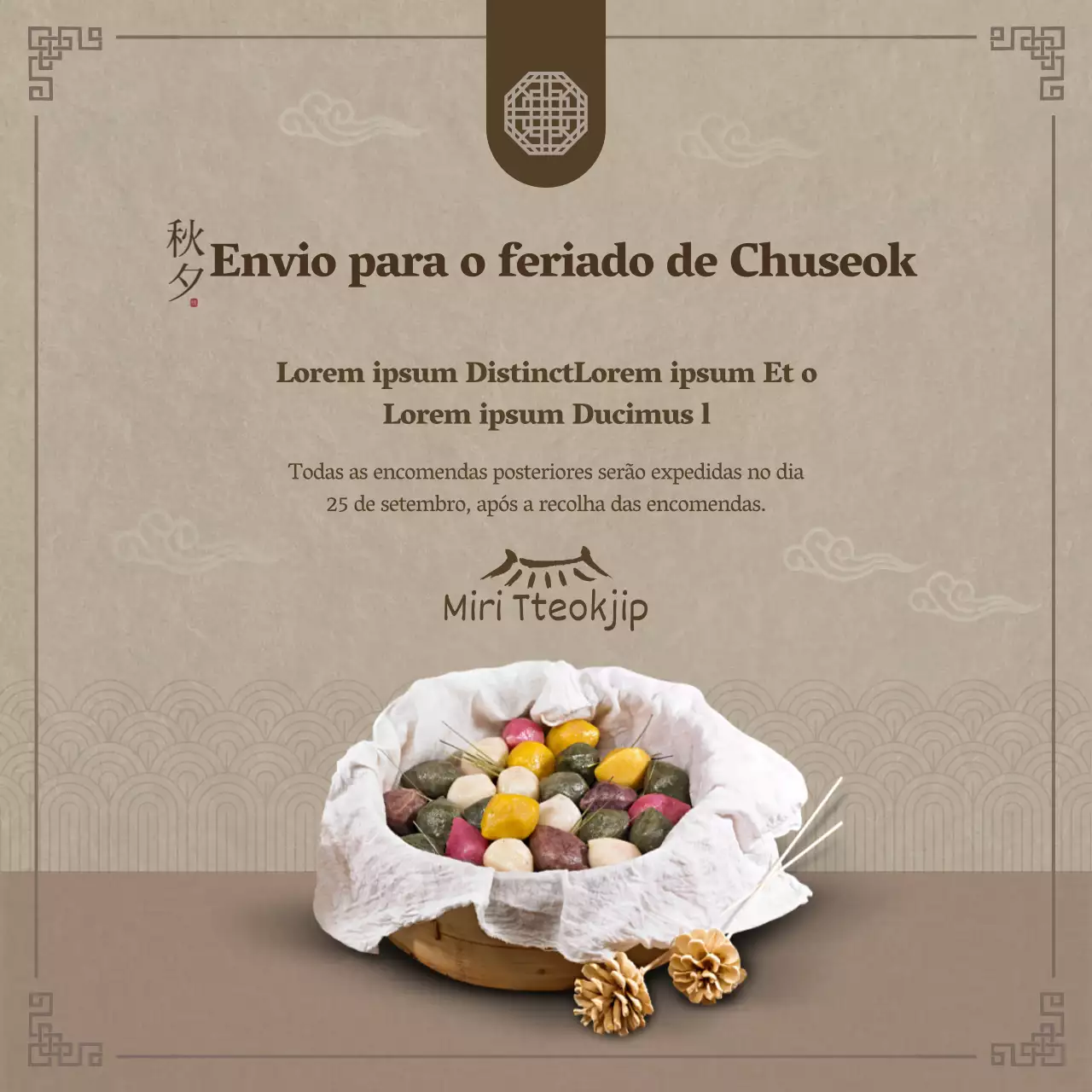 Entregas do feriado de Chuseok em castanho e padrões tradicionais