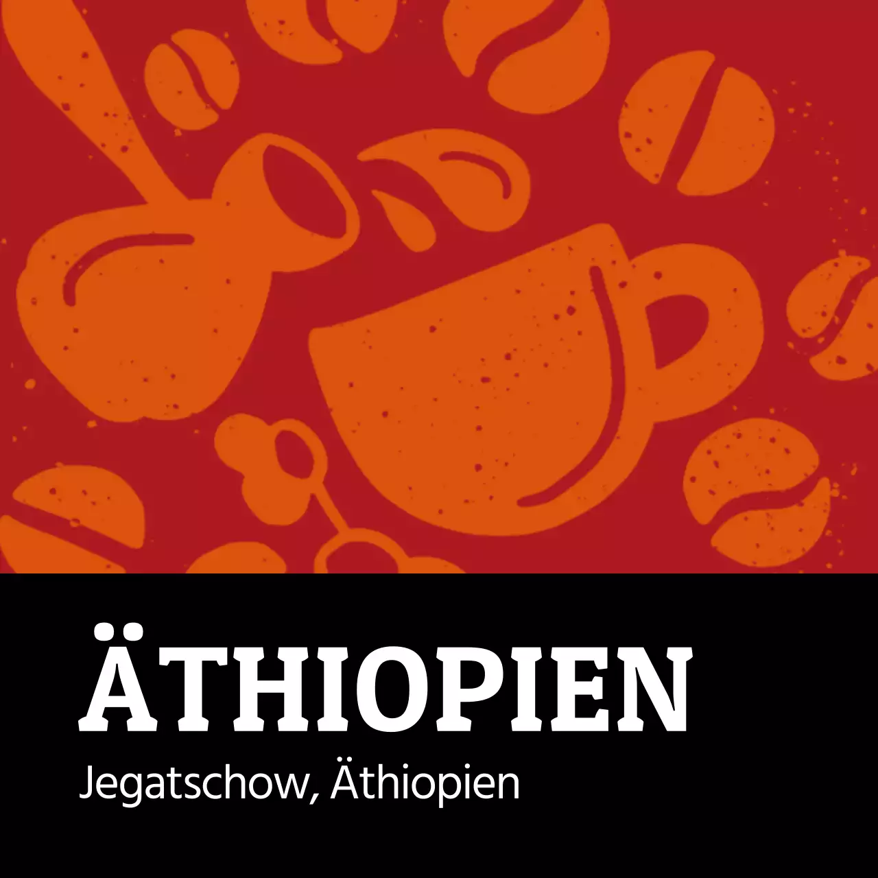 Bunte Vintage illustrierte Bohne Kaffee Etikett Äthiopien (Quadrat)