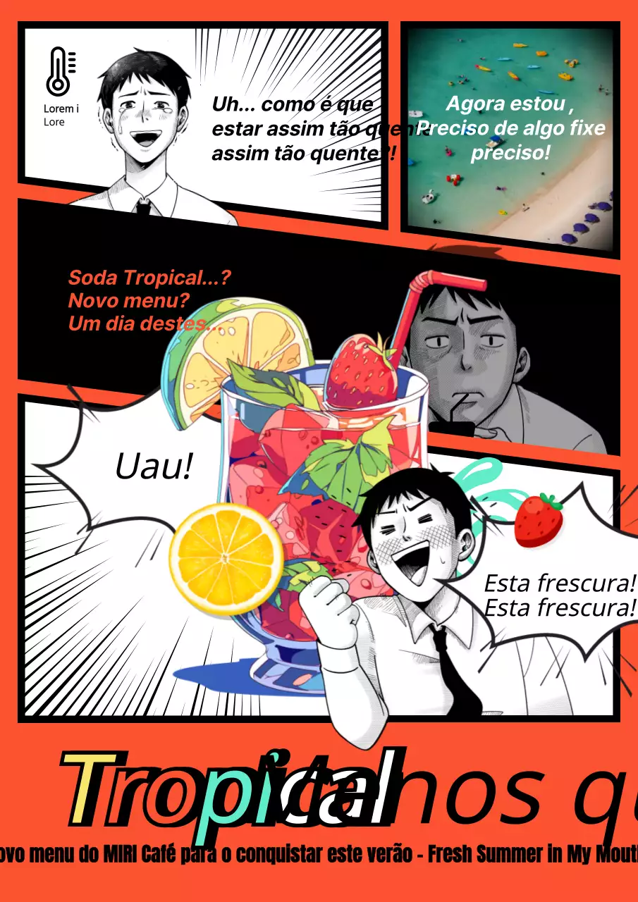 Promover um novo menu de bebidas de verão em vermelho e preto