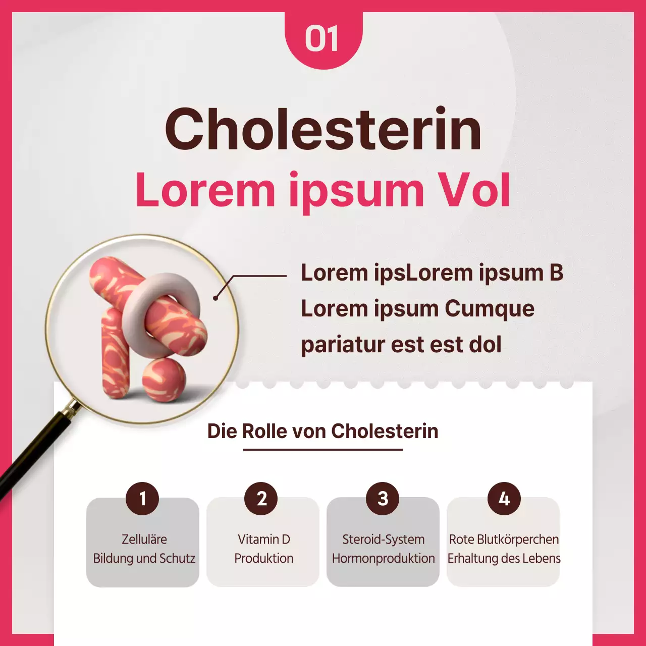 Dunkelrosa und mintfarbenes Cholesterin