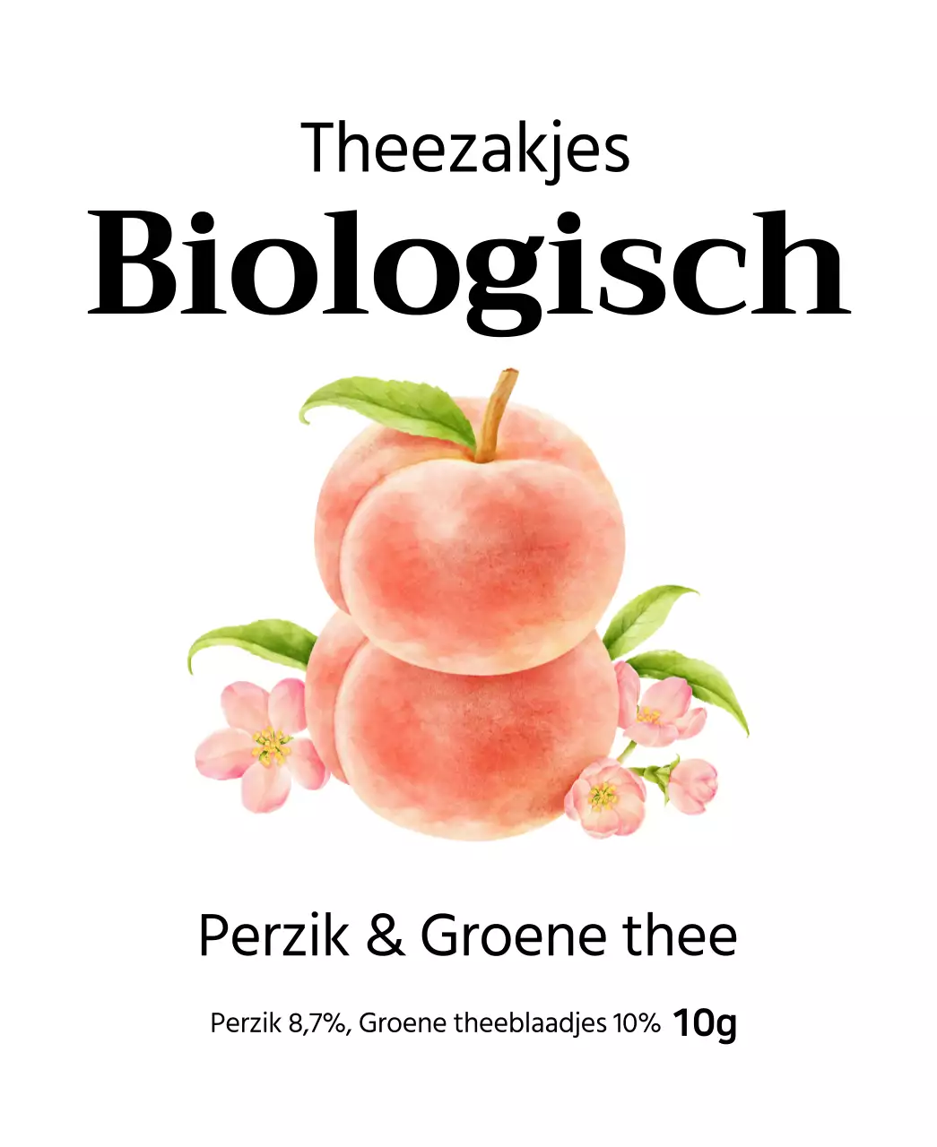 Biologische vruchtentheezakjes met aquarel fruitillustraties