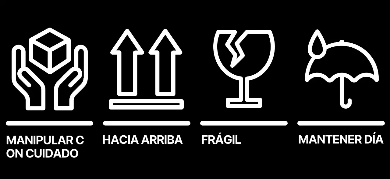 Diseño sencillo con pictogramas de precaución en blanco y negro