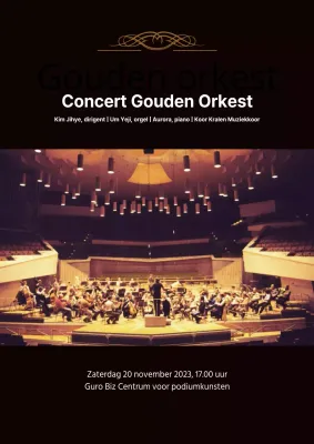 Promoot een stijlvol, eenvoudig concert met een zwarte orkestfoto