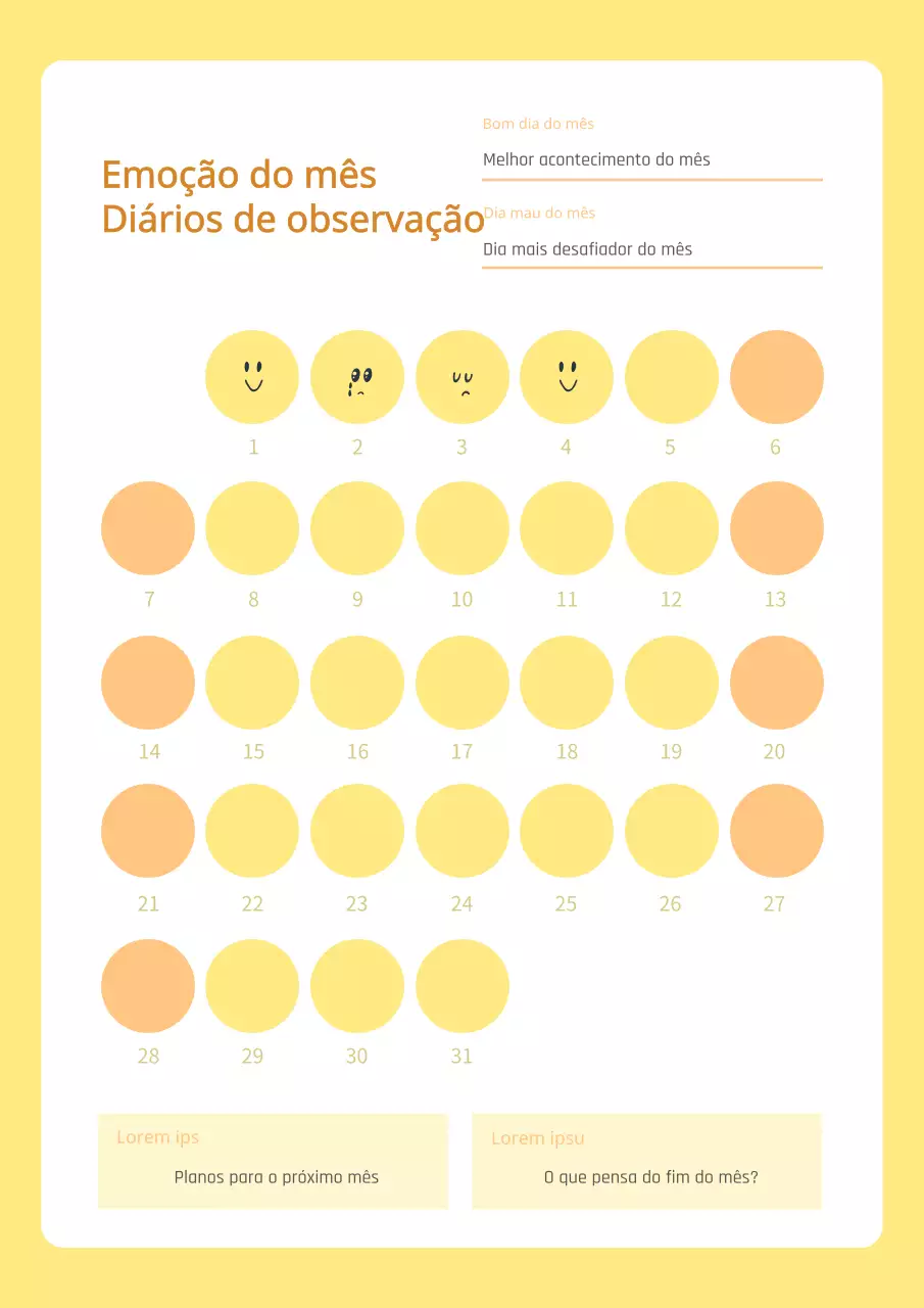 Conteúdo do modelo de diário de emoções amarelo