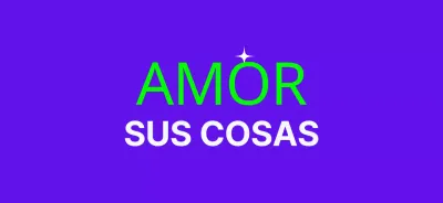 Mercancía con ilustraciones brillantes y texto en morado y menta.