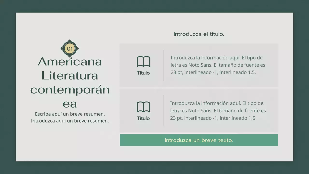 Ambiente verde y tranquilo Clase de literatura moderna