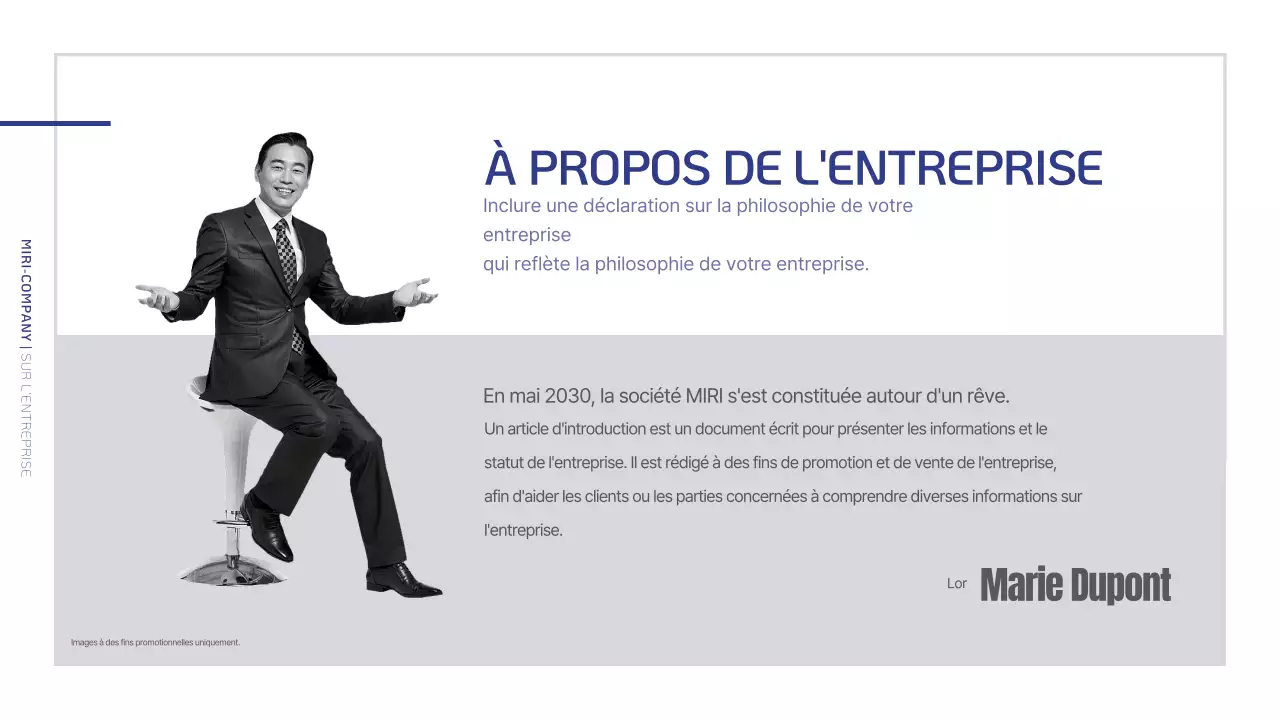 Un profil d'entreprise simple en bleu marine et gris