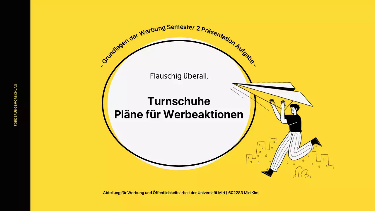 Marketing-Promotion-Plan für einen Turnschuh mit einem lebendigen Farbillustrationskonzept in Gelb- und Schwarztönen.