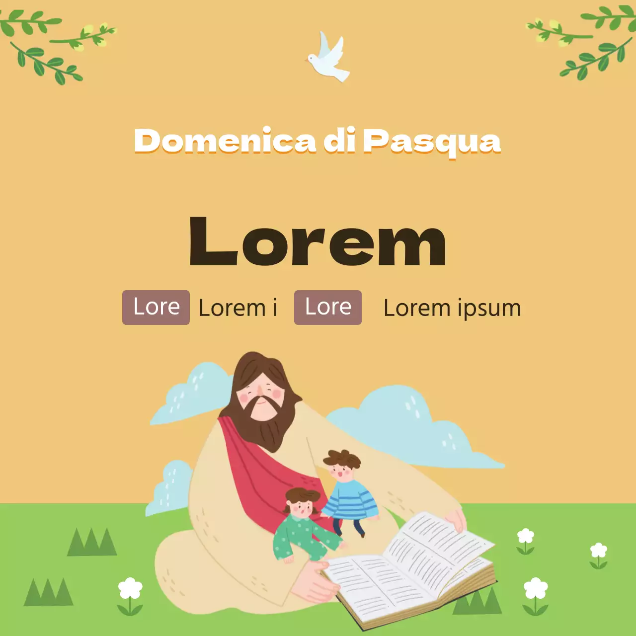 Giallo illustrazione carino chiesa Pasqua ringraziamento servizio promozione