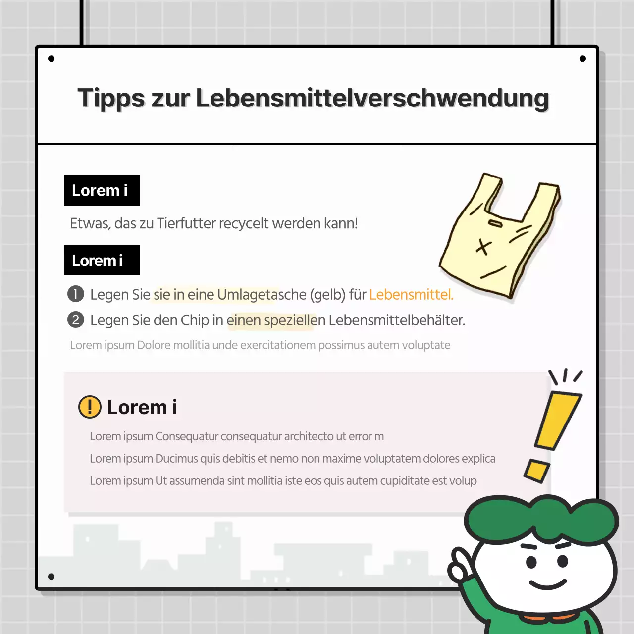 Niedliche Recycling-Tippkarte mit StadthintergrundNews