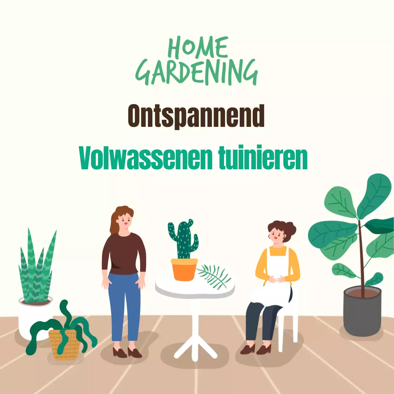 Maak reclame voor een minimalistische tuinles in ivoor en groen