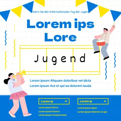 Veranstaltung zum Internationalen Jugendtag Samhaengsi mit einem frischen blau-gelben Illustrationskonzept