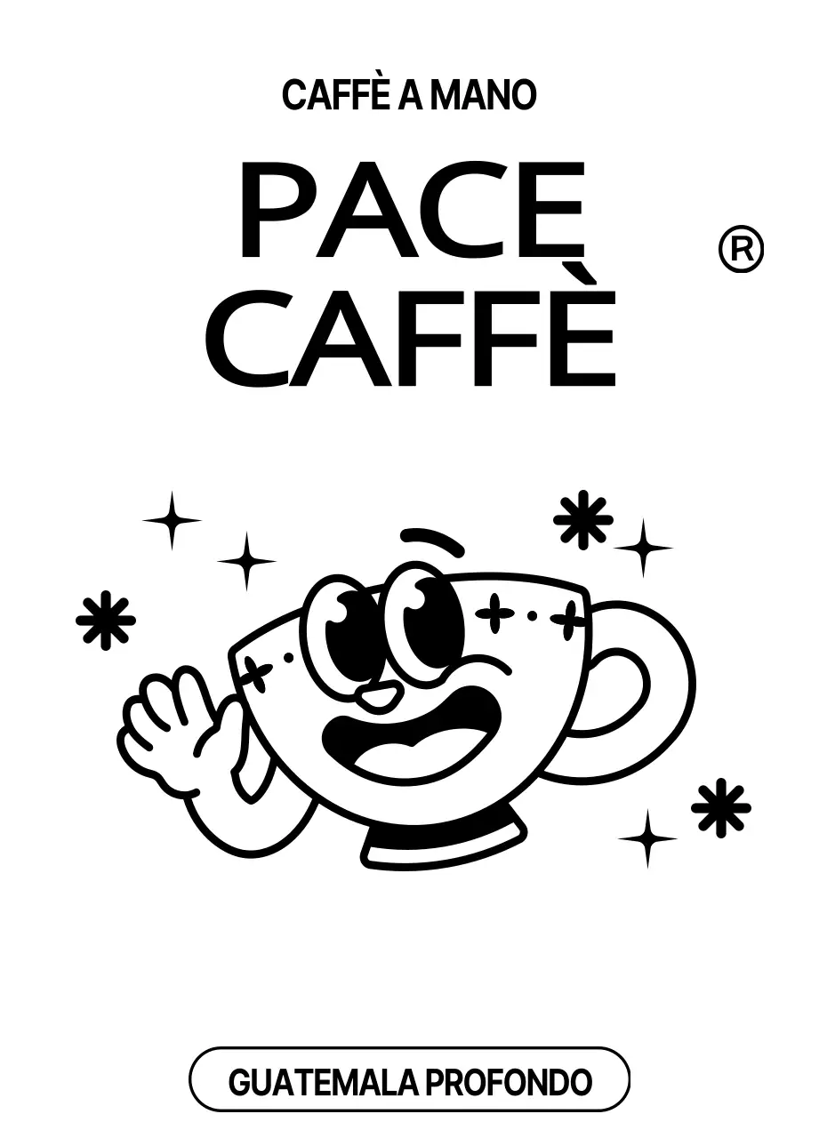 Chicchi di caffè con un simpatico disegno che raffigura un personaggio di una tazza di caffè nera