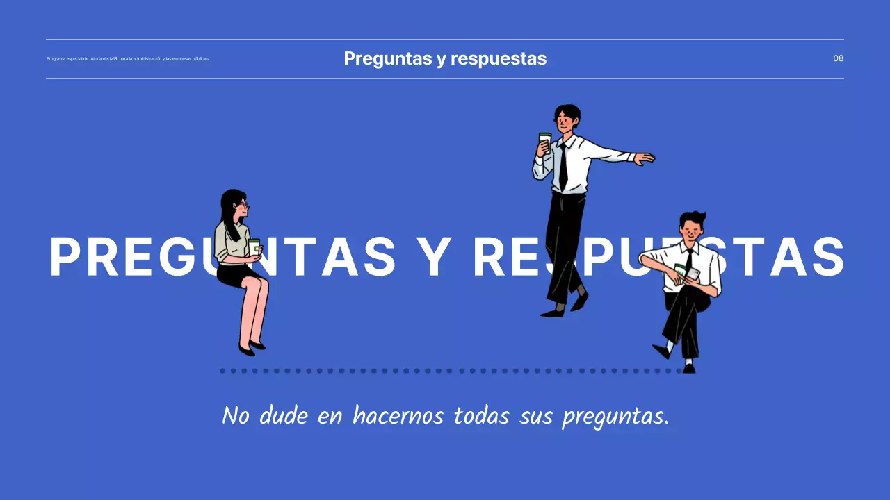 Presentación del programa especial de tutoría para empresas públicas de color azul