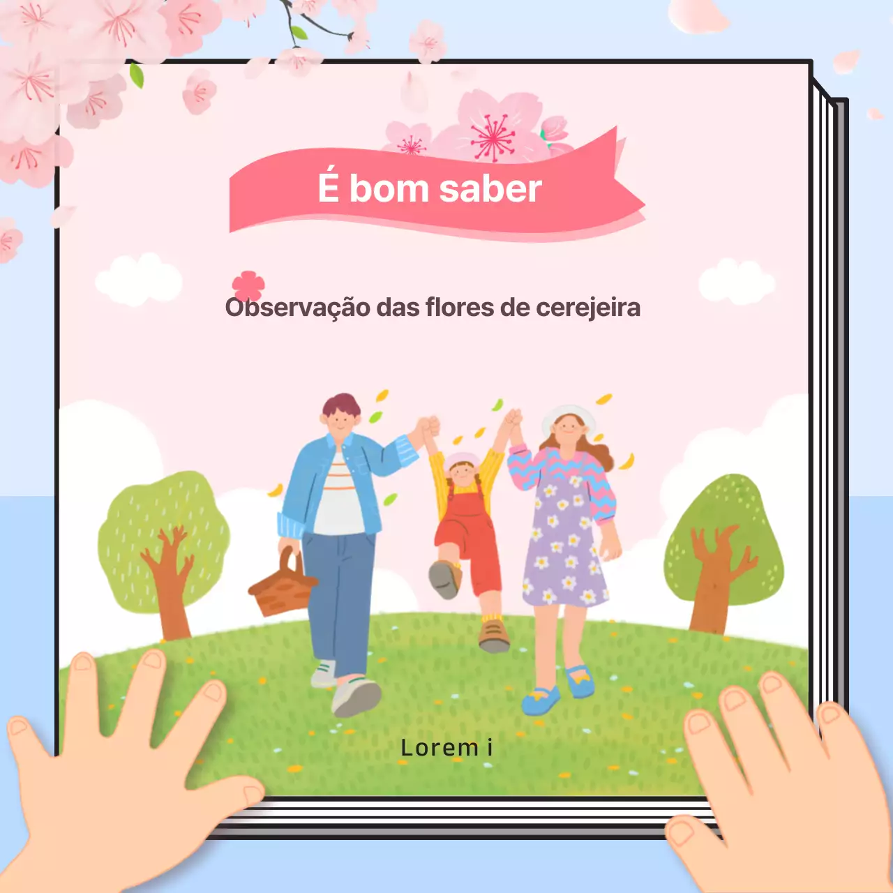 Conceito informativo de livro sobre a flor de cerejeira em tons pastel