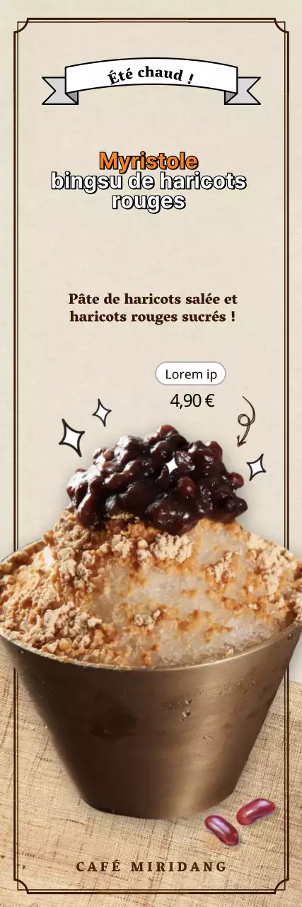Bannière du menu d'un café de glace rasée et de latte aux haricots rouges, marron brillant et beige