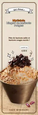 Bannière du menu d'un café de glace rasée et de latte aux haricots rouges, marron brillant et beige