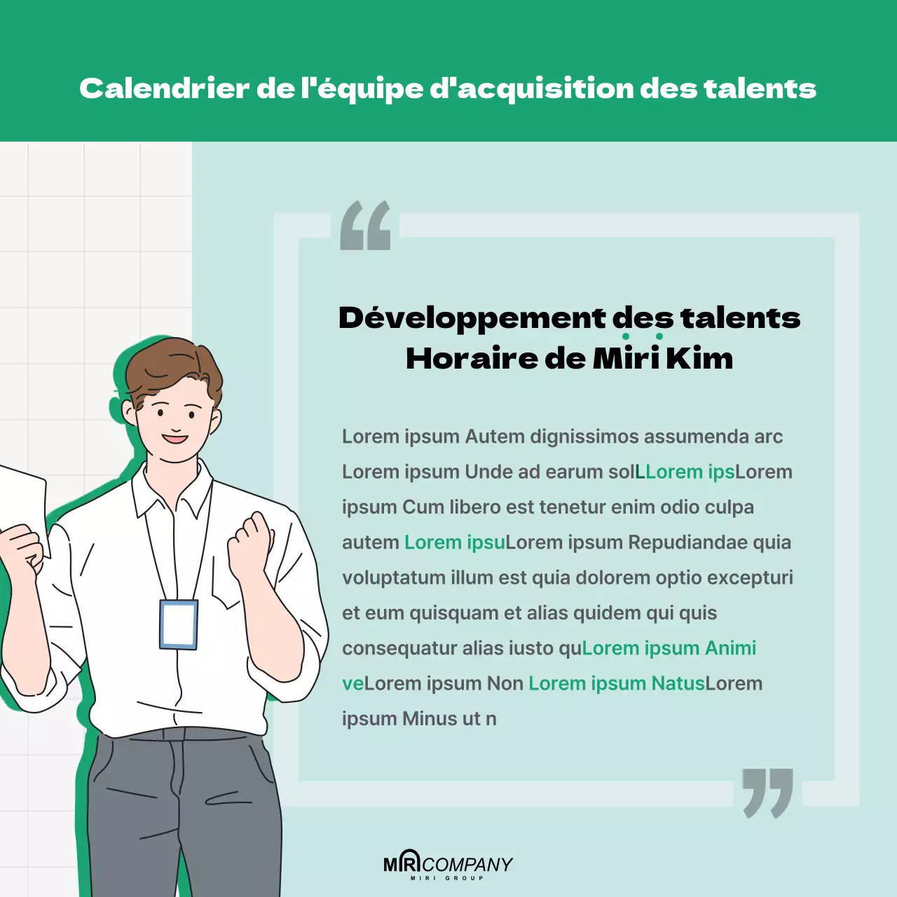 Description du poste Ressources humaines dans des tons clairs et verts Responsabilités clés Entretien Compétences de base